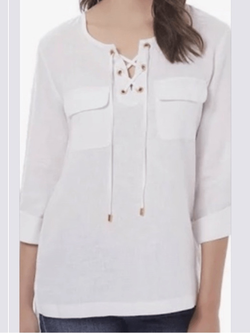 White Lace-Up Top Company Ellen Tracy white nautical beach linen pullover xxl